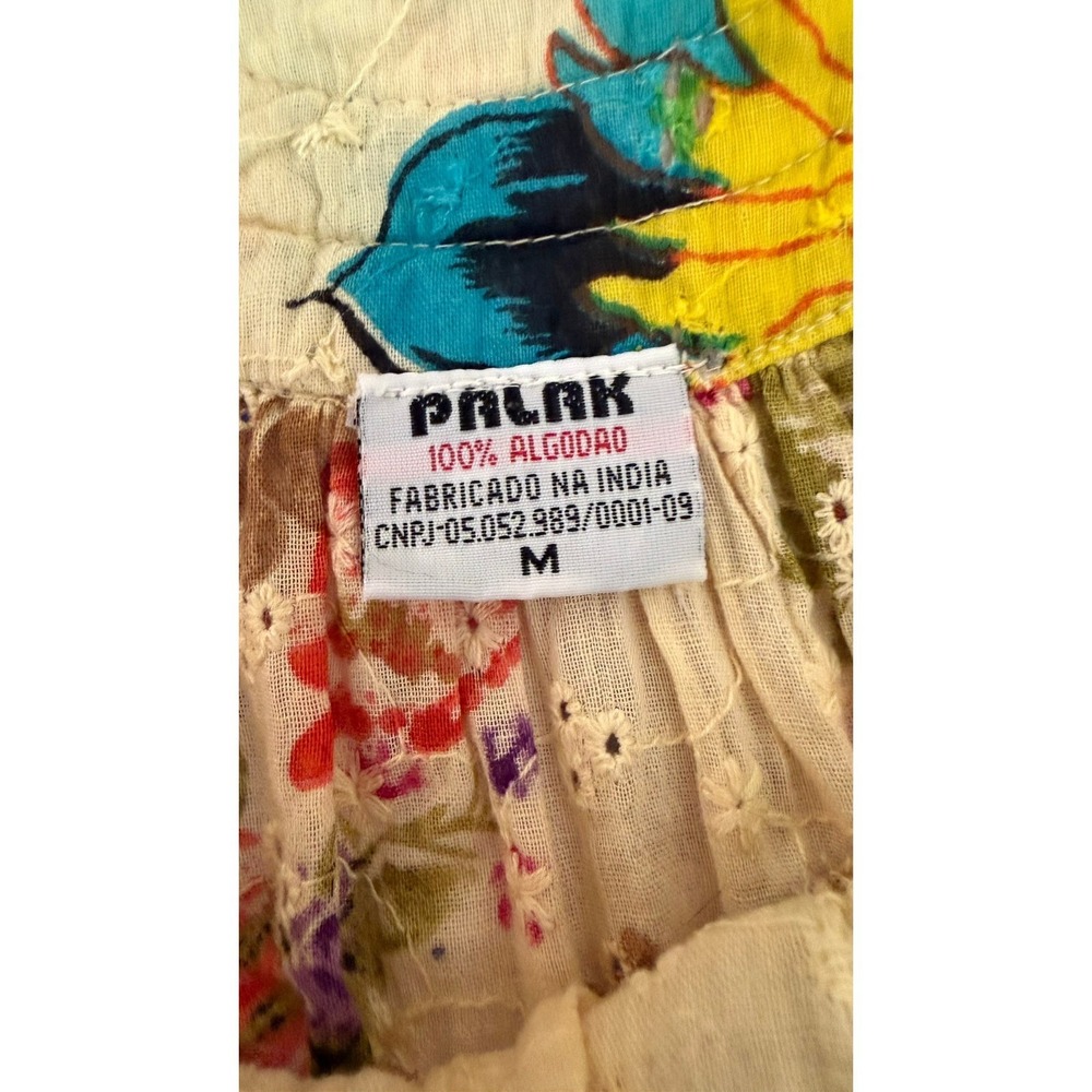 Palak Boho Tiered Maxi Dress Cotton Eyelet Mixed Floral Rick Rack India M - Picture 10 of 11